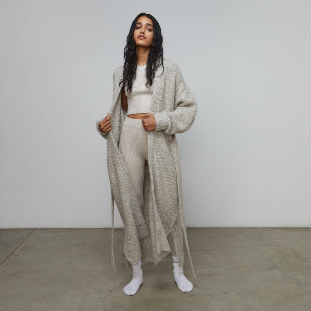 NWOT Luyna Chunky Wool Belted Robe Soothing Grey
